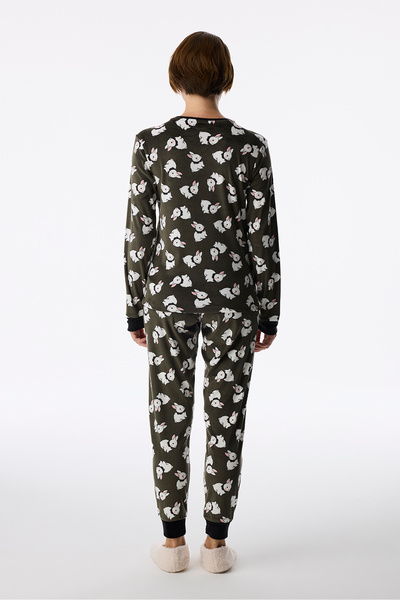 Penti Khaki Cute Bunny Fuzzy Pants Long Sleeve Pajama Set