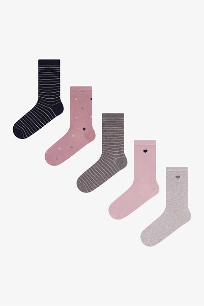 Penti Șosete din bumbac gri roz Soft Hearts, 5 perechi