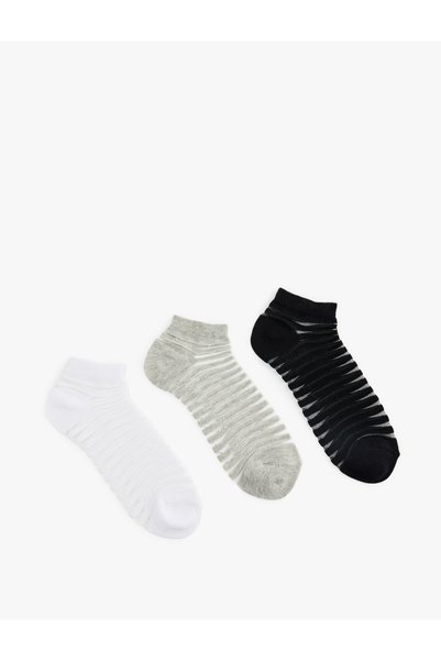 Koton Striped Tulle Detail 3-Piece Booties Socks Set