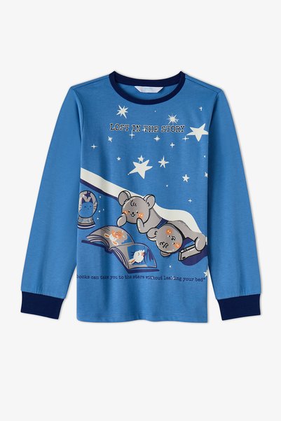 Penti Erkek Çocuk Mavi Story Friends Pamuklu Uzun Kollu 2'li Pijama Takımı