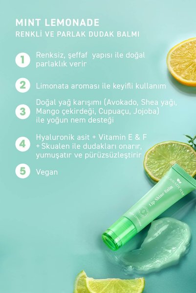 Herbaderm Mint Lemonade, Brightening, Plumping, Repairing Vegan Lip Balm, Keychain Gift, Lemonade Flavored 10 ml
