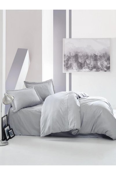 Cotton Box Elegant Satin Double Duvet Cover Set - Gray