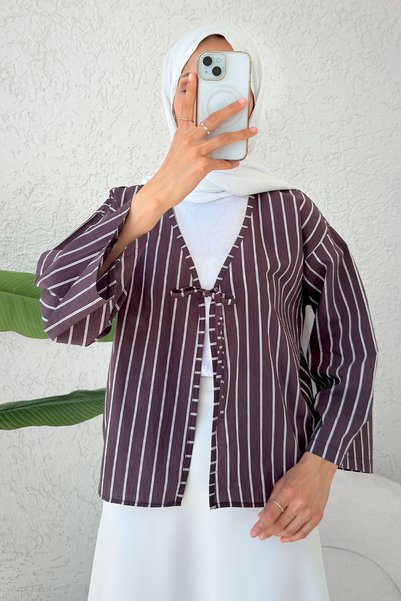 Salih Çelebi Kimono cu șireturi cu șnur în dungi 2357 - CHERRY ROOTT