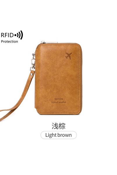 Choice حافظة جواز سفر HZ720-Lightbrown بتصميم بسيط وعصري مع تقنية RFID، متعدد...