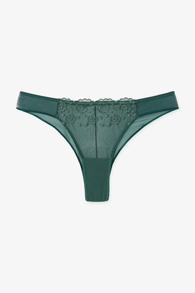 Penti Dark Green Broderie Brazilian Panties