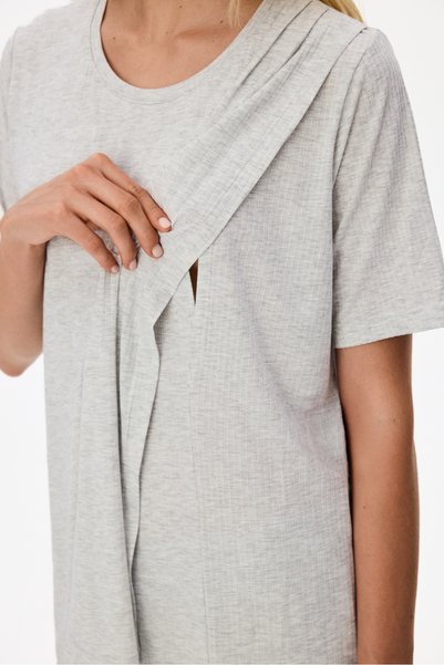 Penti Gri Melanj Mama Rahat Day Çizgili Kısa Kollu Pijama Takımı
