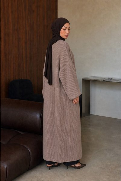HerTon Cardigan tricotat maxi, cu mâneci bufante, fără umeri, pentru femei