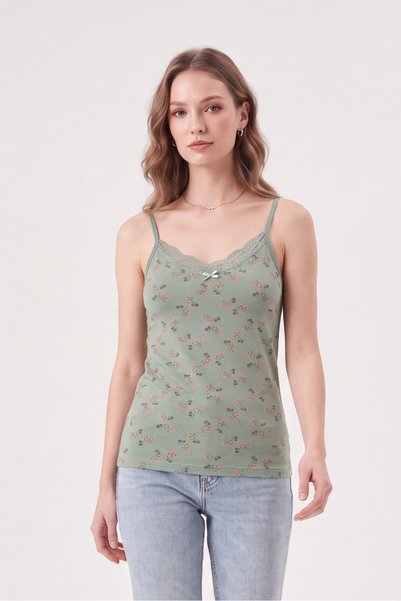 Modamorfo Floral Patterned Lace Strap Tank Top -Çağla Y.