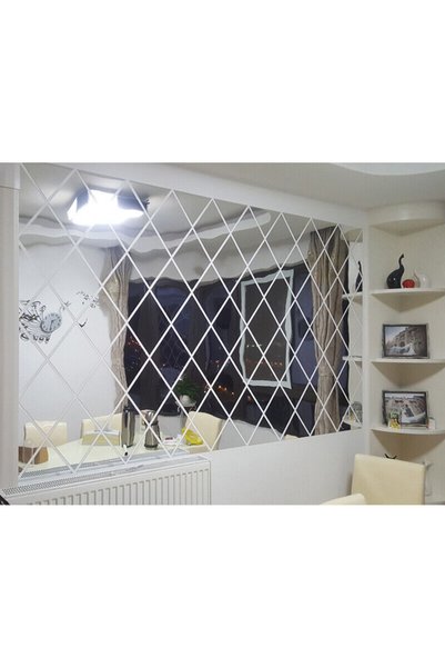 Choice 834 17Pcs 50CM Diamond Acrylic Mirror Wall Sticker Adhesive Decal DIY ...