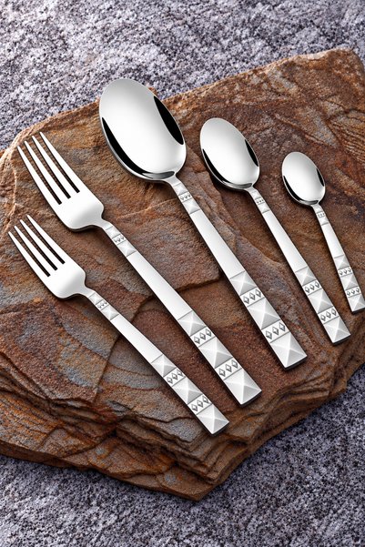 Gökdil Piramit 30 Parça Prism Steel 6 Kişilik Çelik & Kutulu Çatal & Kaşık & ...