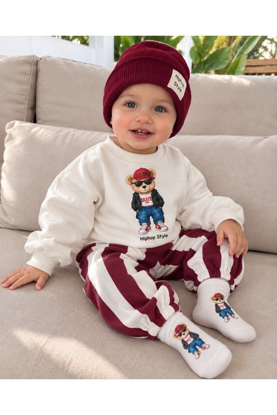 Valia Baby طقم من 4 قطع للأولاد الصغار/الأطفال بأسلوب الهيب هوب