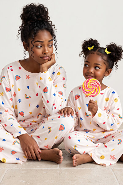 Siyah İnci Patterned Cotton Knitted Pajamas Set