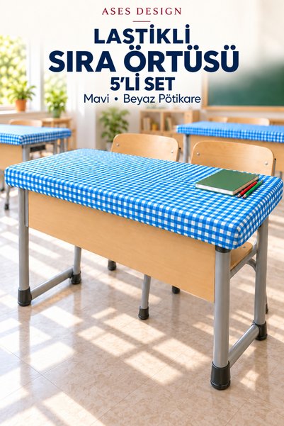 Ases Design Husa albastra si alba pentru masa cu 5 elastice, 100x140 cm, cado...