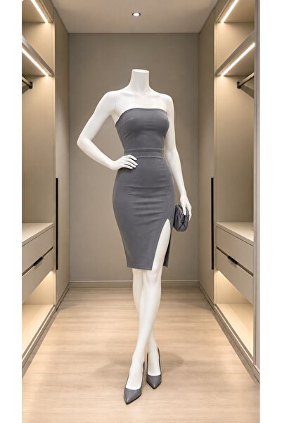 Modafeminen Rochie fără bretele din țesătură crep 582408 GREY