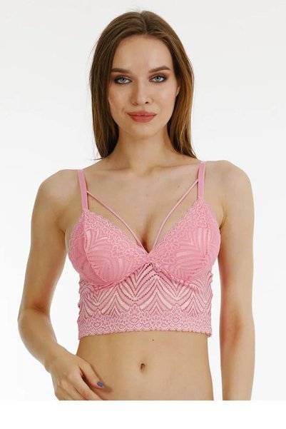 PIRLANTA Pembe Dantelli Ince Askılı Kaplı Bralet Büstiyer
