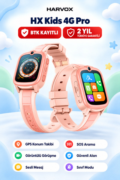 HARVOX HX Kids 4G Pro Sim Kartlı Gps Akıllı Çocuk Saati Konum Takibi Arama Ko...