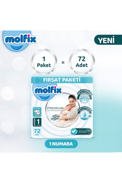 Molfix Premium Fırsat Paketi 1 Beden 72 Adet