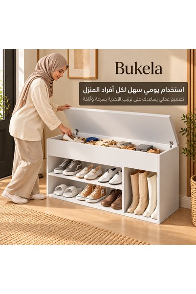 Bukela White Shoe Cabinet with Doors, 80x28x44.7cm Multi-Tier Shoe Storage Organizer, Dust-Proof Space Saving Shoe Rack for Entryway, Hallway and Bedroom