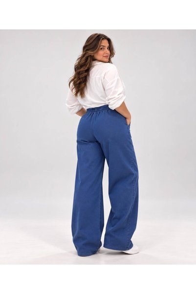 St.Poll Elastic Waist, Tie Detail, Pocketed Denim Wide Leg Pants