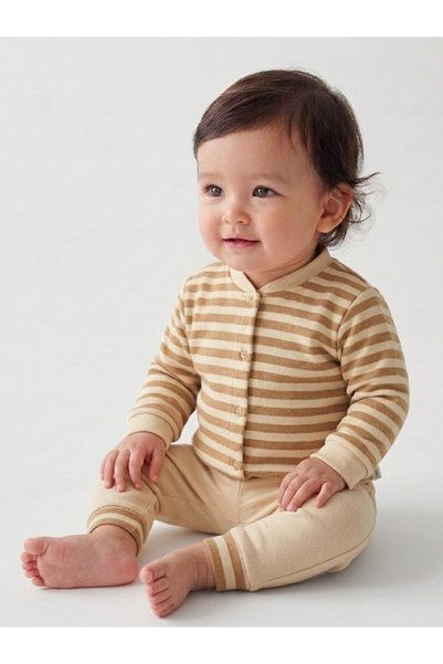 Sevilla Baby Boy Newborn Striped Top and Bottom Set with Snap Fasteners