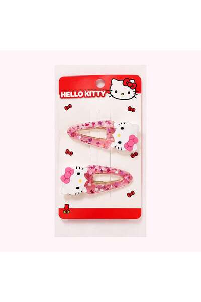 Hello Kitty Pembe Simli Yıldızlı Saç Tokası 2'li Set – Kız Çocuk Saç Aksesuarı