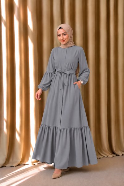 MODAASİ Rochie cu croială lejeră din crep Rabia, cu curea, confortabilă, cu a...