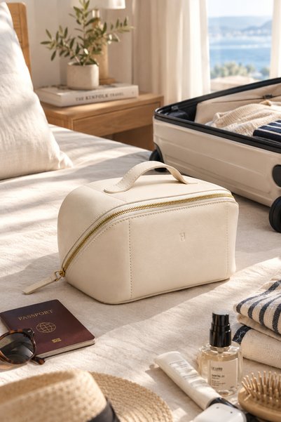 HELMBROOK London Stella Leather Cosmetic Bag Beige