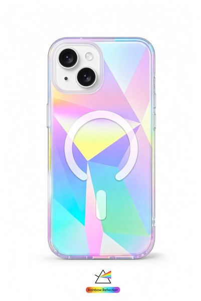 Shinytech iPhone 13 Compatible Prismedge Magsafe Transparent Case – Laser Optical Rainbow Reflective Transparent