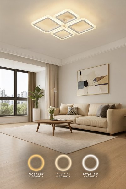 Elektroyou MS73005- 2+2 Modern 3 Renk Ledli Plafonyer Beyaz Lüks Modern 4'Lü ...