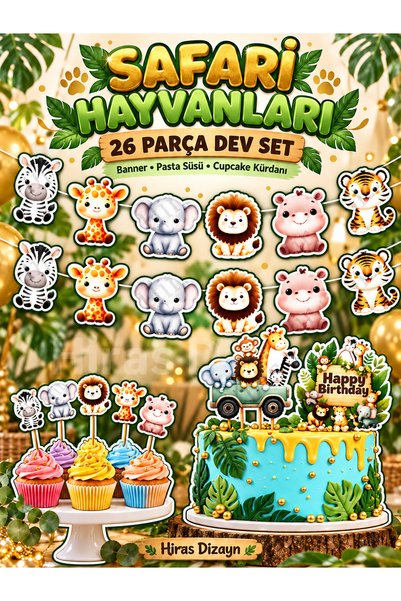 Hiras Dizayn 32 Pieces Safari Animals Themed 5 Pieces Speech Balloons 27 Piec...