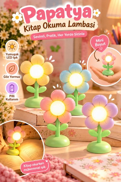 House Bird Papatya Şekilli Mini LED Kitap Okuma Lambası Sayfa Işığı Gece Lamb...
