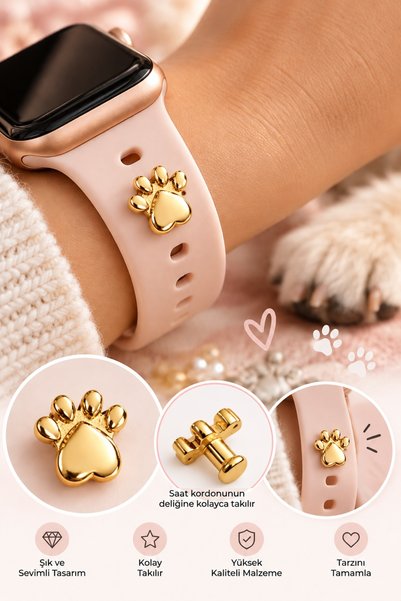 BearPear Apple Watch Uyumlu Pati Figürlü Kordon Aksesuar Gold Charm