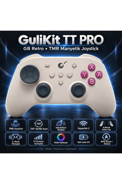 gulikit TT Pro GB Retro Hall Effect Destekli TMR Manyetik Joystick Kablosuz G...