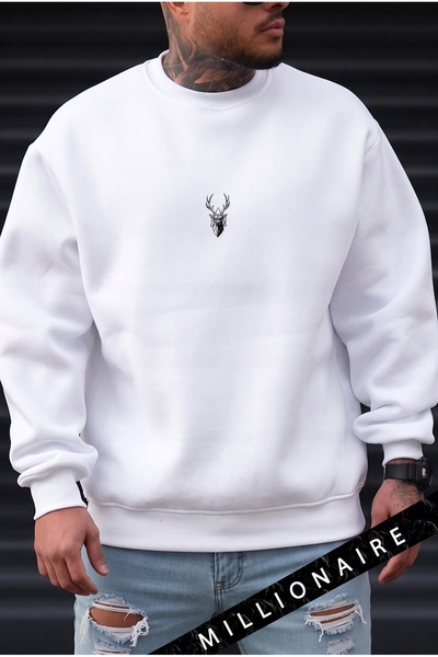 Millionaire Hanorac larg oversize pentru bărbați, White Geyik, gros, moale, c...