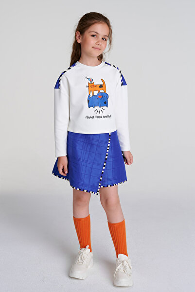 SheShe Blue Quilted Skirt Blouse Set