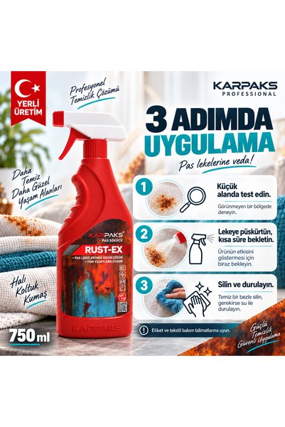 KARPAKS Rust-Ex Halı Kumaş Pas Lekesi Sökücü Sprey 750 ml Koltuk Döşeme Temizleyici