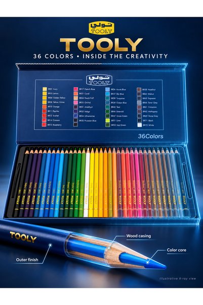 tooly Premium Professional Colored Pencils Set – 36 Rich Colors | Matte Finish Wooden Colored Pencils | Extra Smooth & Strong Break-Resistant Lead | Premium Metal Storage Case | Ideal for Drawing, Ske