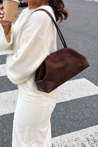 Berlesi Brown Knitted Detailed Suede Bag