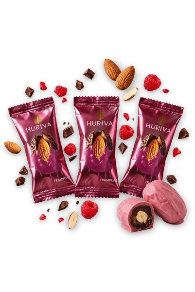 Huriva Frambuaz Çikolatalı Bademli Hurma 500 GR