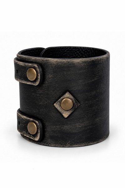 NARKİSSOS Johnny Depp Handcrafted Distressed Black Men's Leather Bracelet