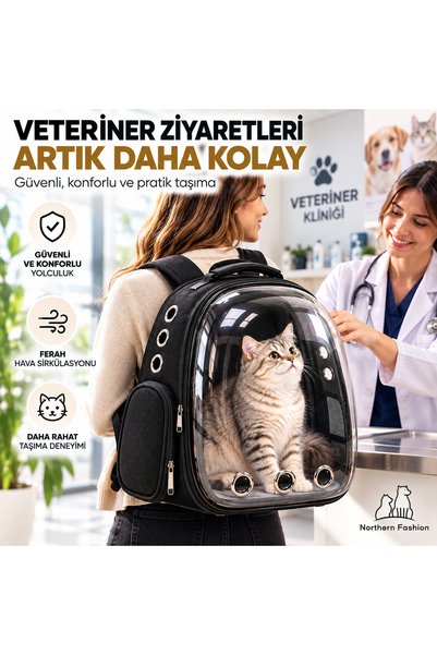Ksburda Astronot Kedi Taşıma Çantası Şeffaf Pencereli 9 Hava Kanallı Sert Tabanlı Kedi Köpek Sırt Çantası