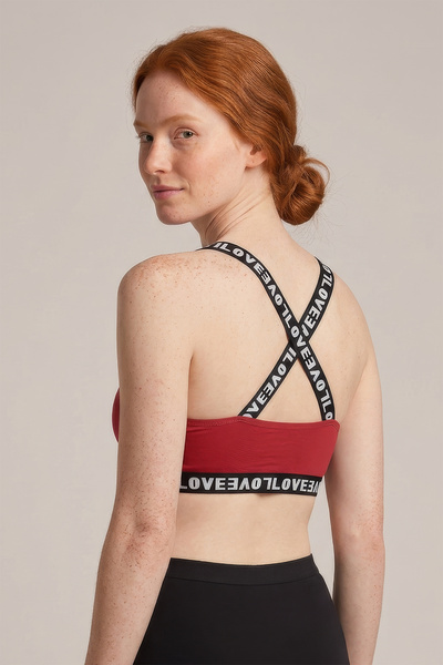 HNX Red Elastic Cross Strap Sports Bra