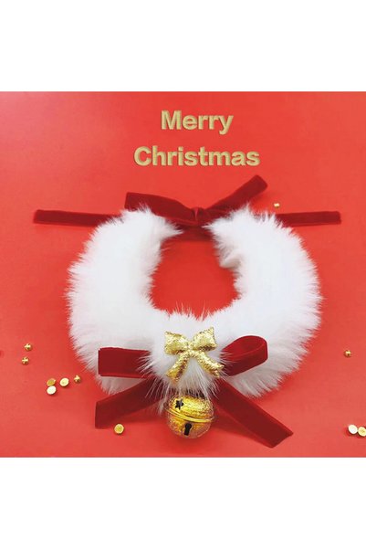 Choice M Red Christmas Theme Cat Collar Scarf Bow Bell Easy To Clean Collar W...