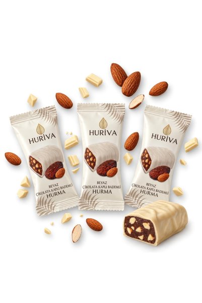 Huriva Beyaz Çikolatalı Bademli Hurma Barı 500 GR