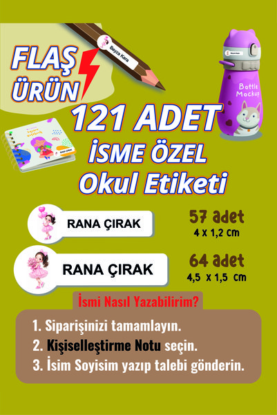 YUNUS COPY Okul Etiketi Kalem Defter Etiketi Balonlu Kız Özel Isim Yazılabile...