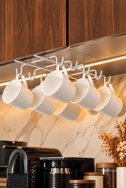 Edora Home Matte Silver 10-Hook Cup Hanger Rack under Shelf Mug Cup Organizer Stainless Metal