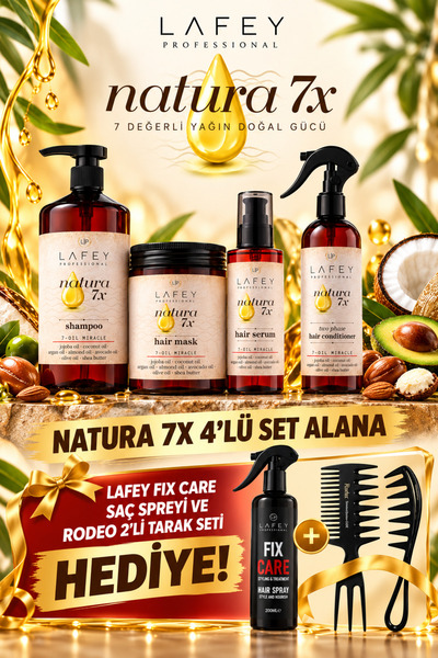 Lafey Professional NATURA 7X Besleyici & Onarıcı Etkili 4'lü Saç Bakım Seti