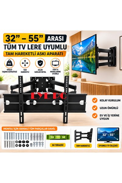 Onur Tv Aparatı 4 Hareketli Çift Kollu Tv Askı Aparatı Tüm Televizyonlar Için...