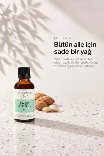 Polente Natural Tatlı Badem Yağı - %100 Saf, Soğuk Sıkım (50 ml)