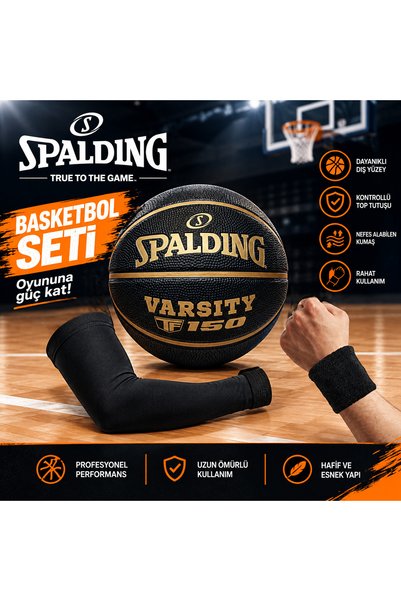 SPALDING Баскетболна топка Varsity Black Gold TF-150 Размер: 5 + баскетболни ...